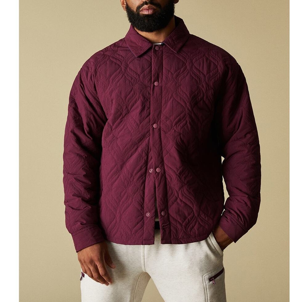 Fabletics Men’s The Loft Shirt Jacket Maroon Oxblood Red Quilted Shacket Size XL